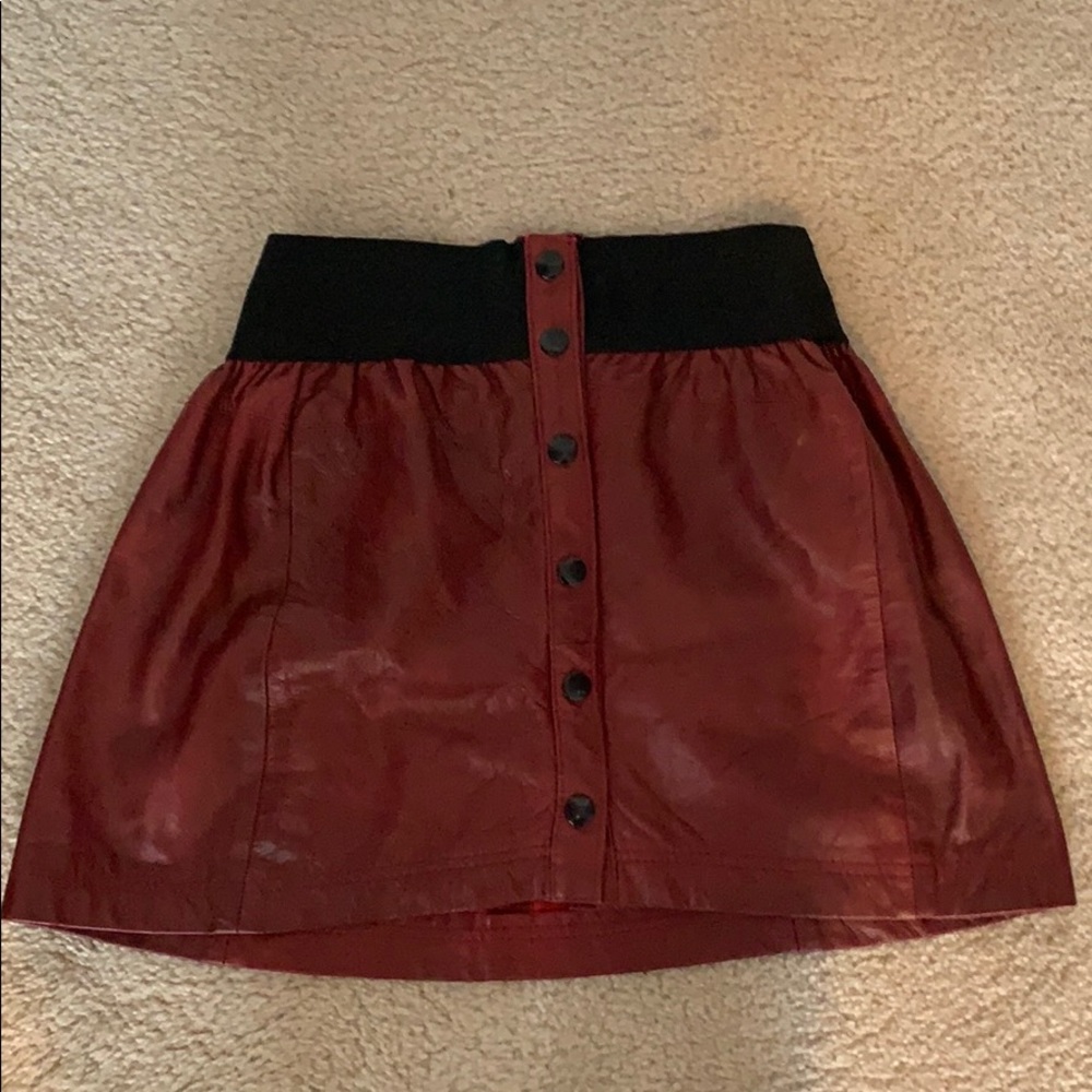 Red leather mini skirt